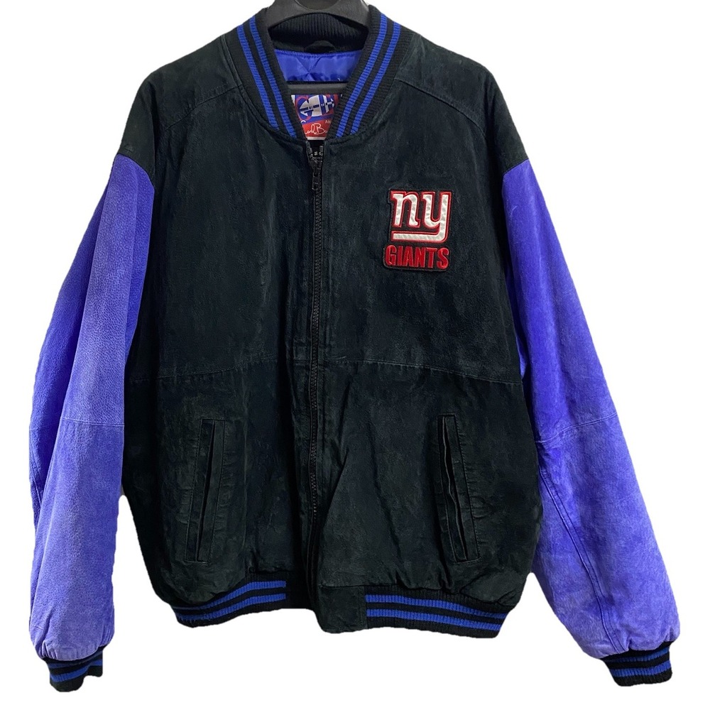 Vintage NY Giants Men's Wilson's Leather Game Day Suede Jacket Sz.XL Black&Blue